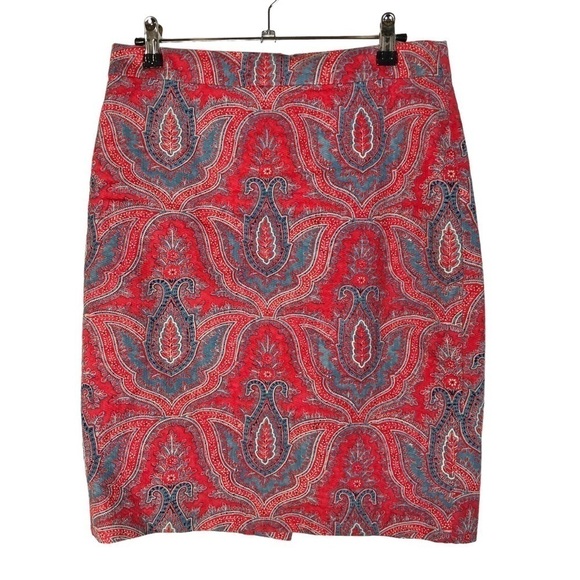 J. Crew No 2 Pencil Skirt Raj Blue & Red Paisley 2 - Picture 2 of 5